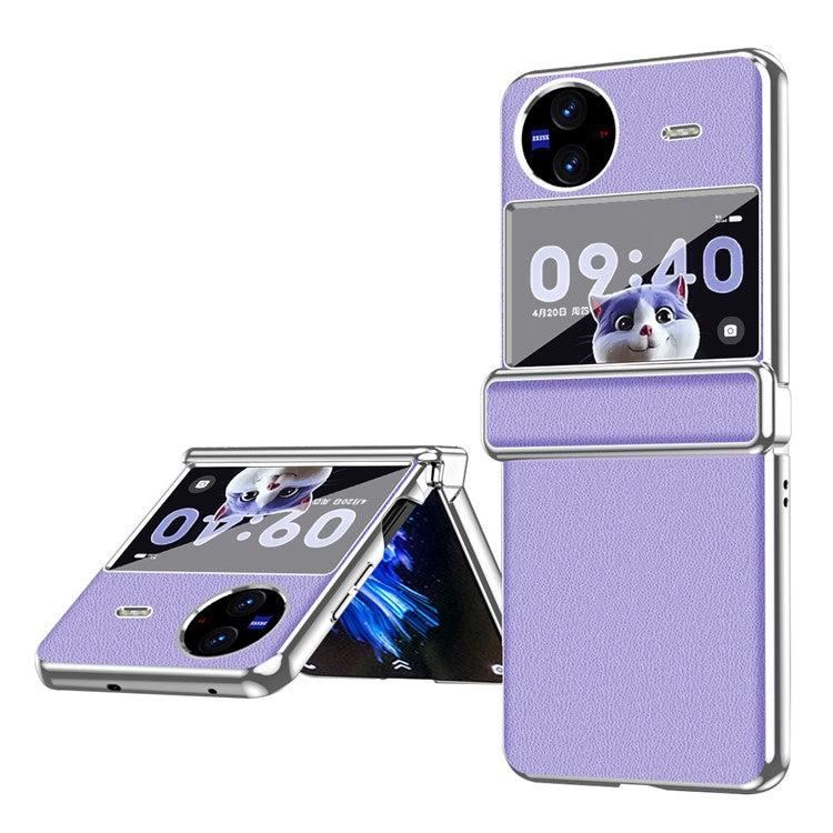 Electroplating Phone Case for vivo X Flip , Litchi Texture PU Leather Coated PC Folding Phone Cover - Purple