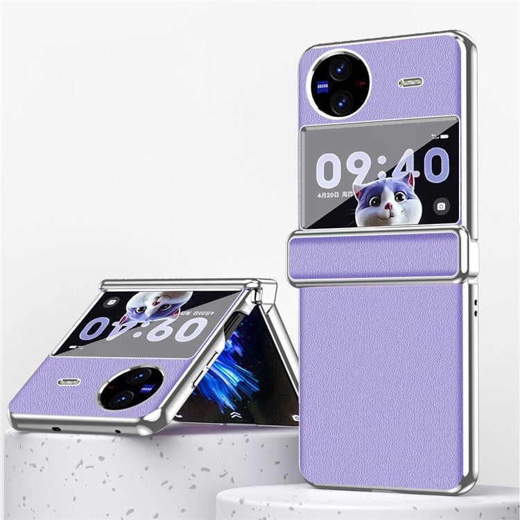 Electroplating Phone Case for vivo X Flip , Litchi Texture PU Leather Coated PC Folding Phone Cover - Purple