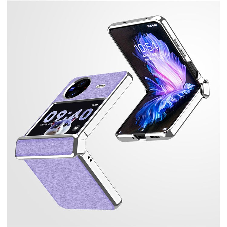 Electroplating Phone Case for vivo X Flip , Litchi Texture PU Leather Coated PC Folding Phone Cover - Purple