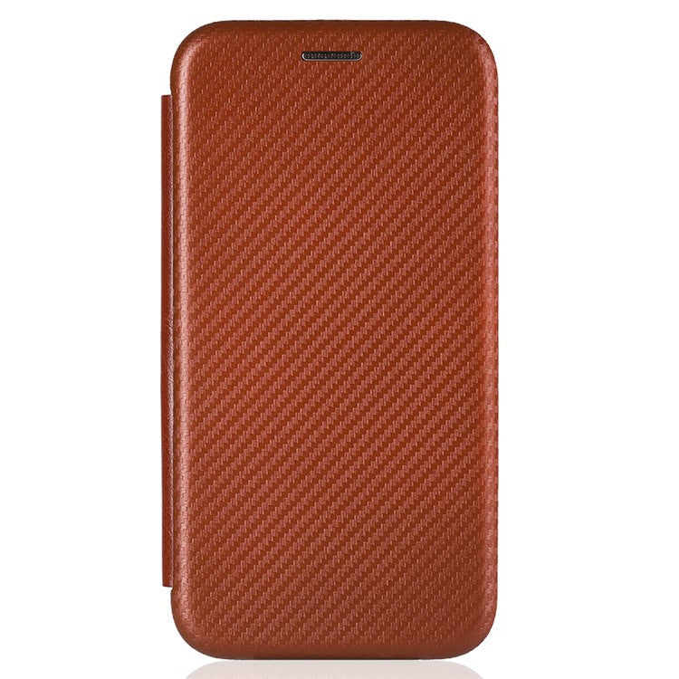 For vivo Y77 5G Carbon Fiber Texture Leather Phone Case Cover with Stand Card Holder - Brown