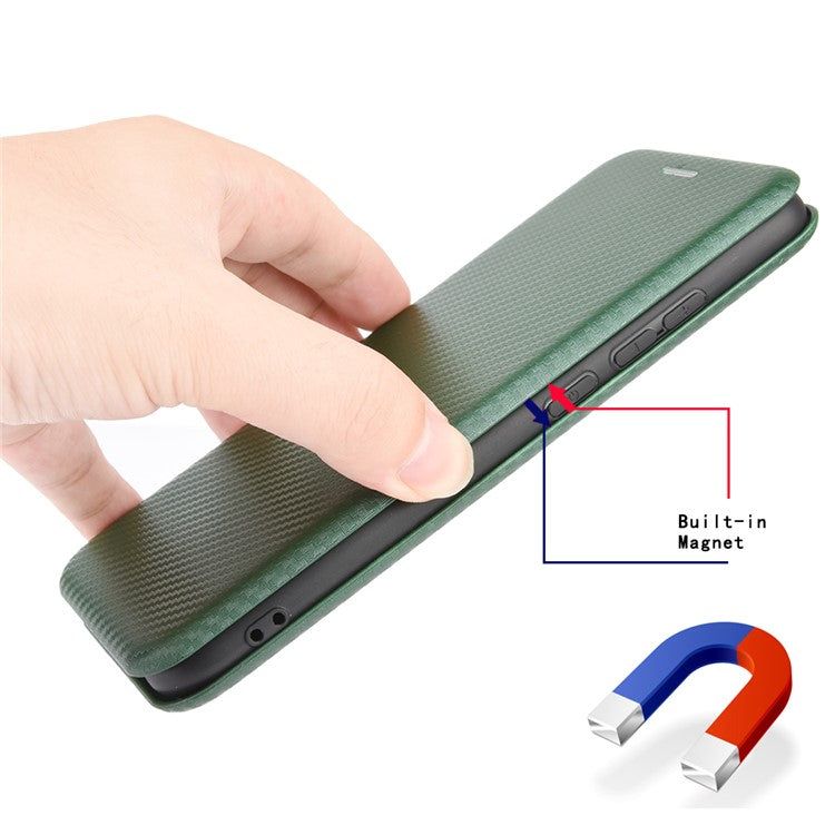 For vivo Y77 5G Carbon Fiber Texture Leather Phone Case Cover with Stand Card Holder - Green