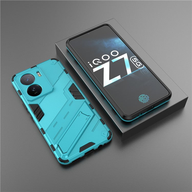 For vivo iQOO Z7 5G Shockproof Kickstand Case TPU+PC Double Protection Phone Cover - Baby Blue