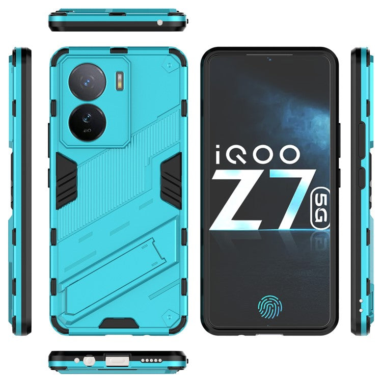 For vivo iQOO Z7 5G Shockproof Kickstand Case TPU+PC Double Protection Phone Cover - Baby Blue