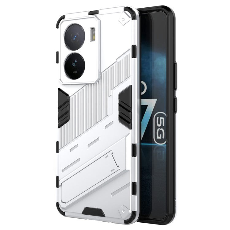 For vivo iQOO Z7 5G Shockproof Kickstand Case TPU+PC Double Protection Phone Cover - White