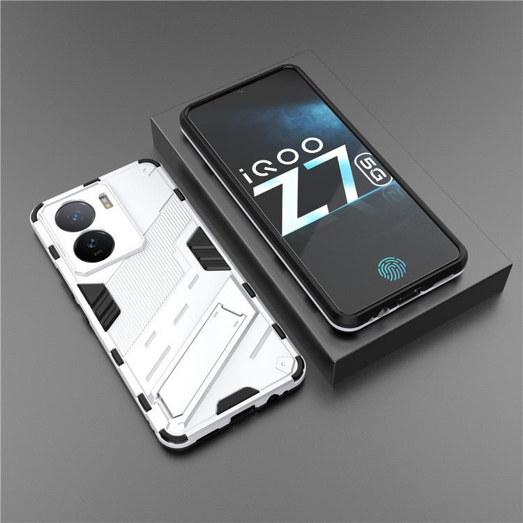 For vivo iQOO Z7 5G Shockproof Kickstand Case TPU+PC Double Protection Phone Cover - White