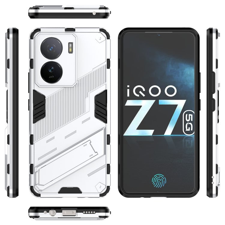 For vivo iQOO Z7 5G Shockproof Kickstand Case TPU+PC Double Protection Phone Cover - White