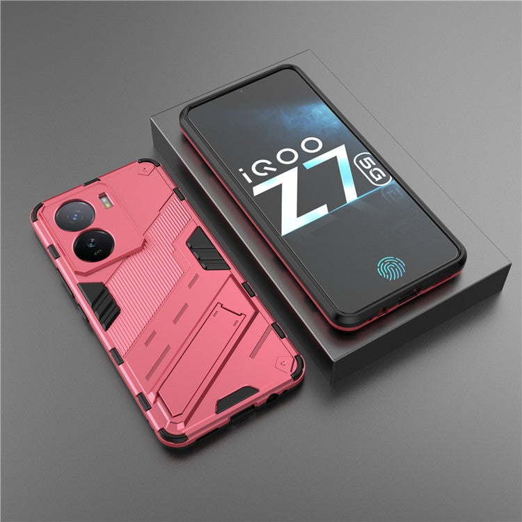 For vivo iQOO Z7 5G Shockproof Kickstand Case TPU+PC Double Protection Phone Cover - Rose