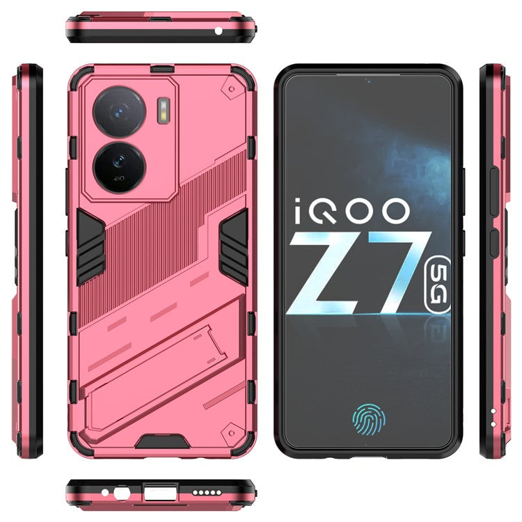 For vivo iQOO Z7 5G Shockproof Kickstand Case TPU+PC Double Protection Phone Cover - Rose