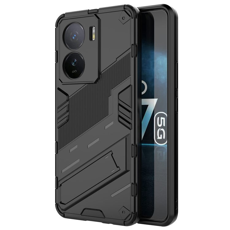 For vivo iQOO Z7 5G Shockproof Kickstand Case TPU+PC Double Protection Phone Cover - Black