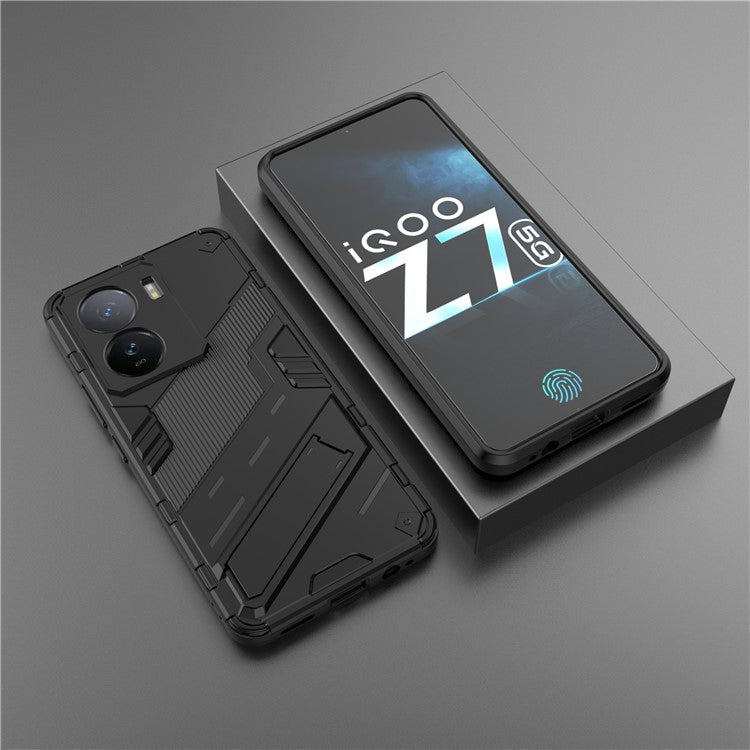 For vivo iQOO Z7 5G Shockproof Kickstand Case TPU+PC Double Protection Phone Cover - Black