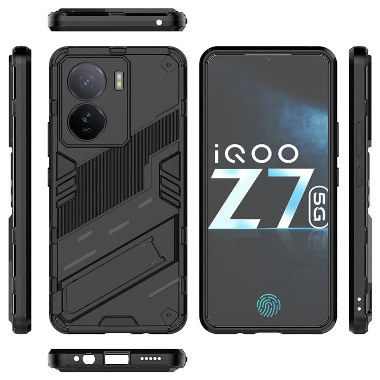 For vivo iQOO Z7 5G Shockproof Kickstand Case TPU+PC Double Protection Phone Cover - Black