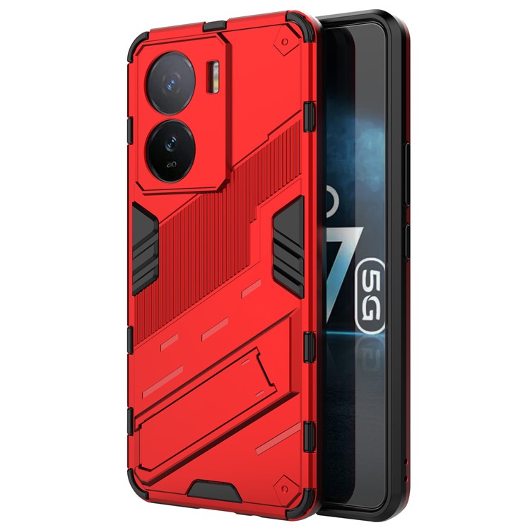 For vivo iQOO Z7 5G Shockproof Kickstand Case TPU+PC Double Protection Phone Cover - Red