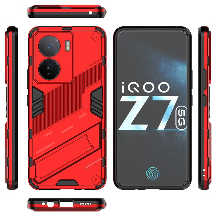 For vivo iQOO Z7 5G Shockproof Kickstand Case TPU+PC Double Protection Phone Cover - Red