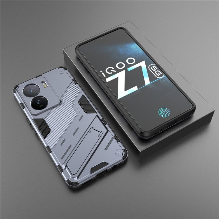 For vivo iQOO Z7 5G Shockproof Kickstand Case TPU+PC Double Protection Phone Cover - Dark Blue