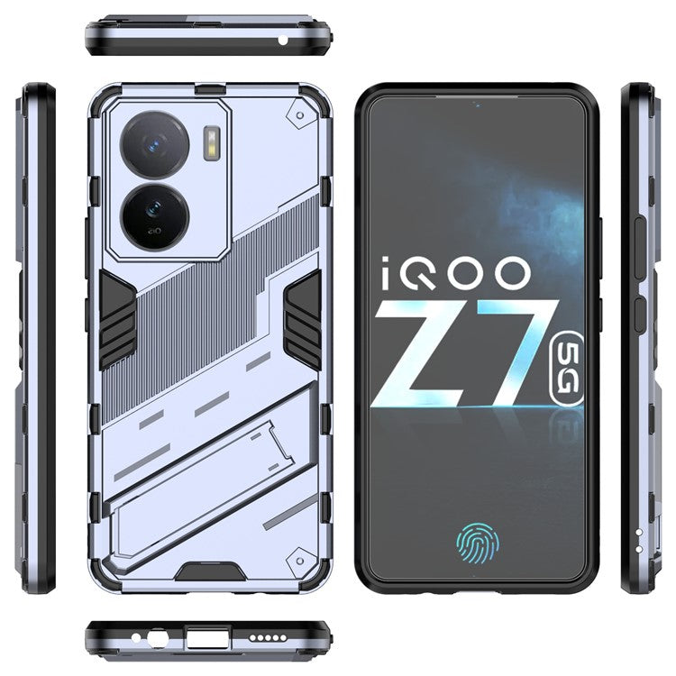 For vivo iQOO Z7 5G Shockproof Kickstand Case TPU+PC Double Protection Phone Cover - Dark Blue