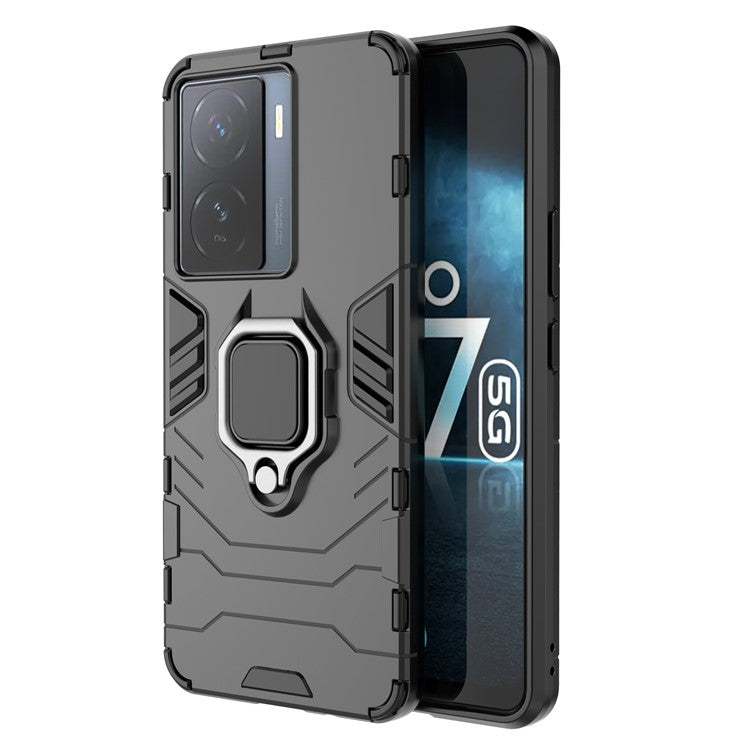 For vivo iQOO Z7 5G Kickstand Armor Case TPU+PC Impact-Resistant Protective Phone Cover - Black