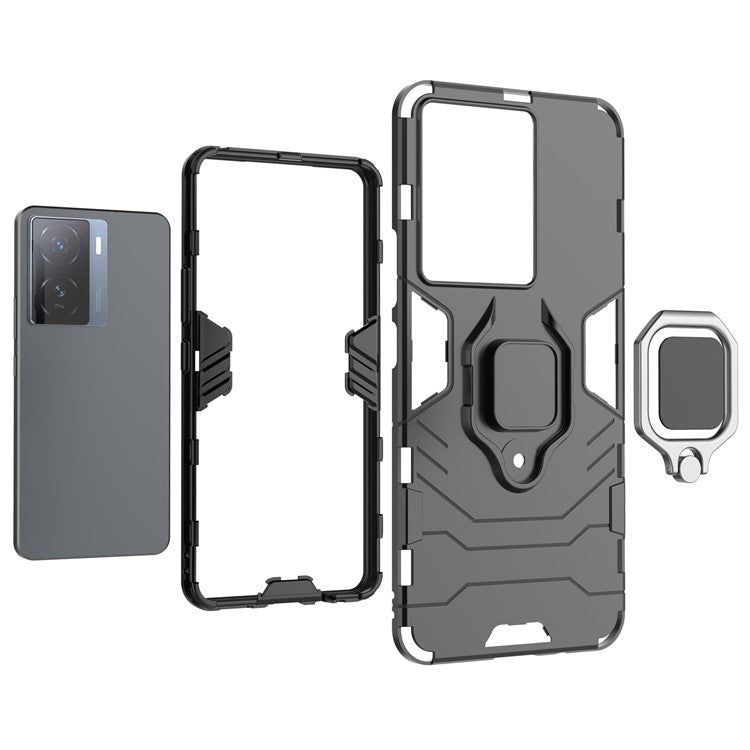 For vivo iQOO Z7 5G Kickstand Armor Case TPU+PC Impact-Resistant Protective Phone Cover - Black