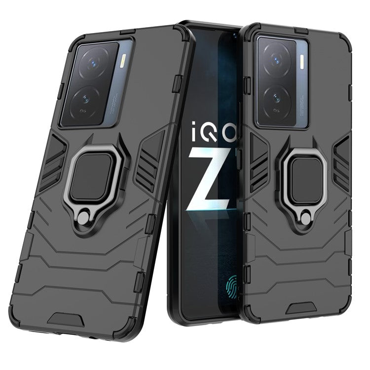 For vivo iQOO Z7 5G Kickstand Armor Case TPU+PC Impact-Resistant Protective Phone Cover - Black