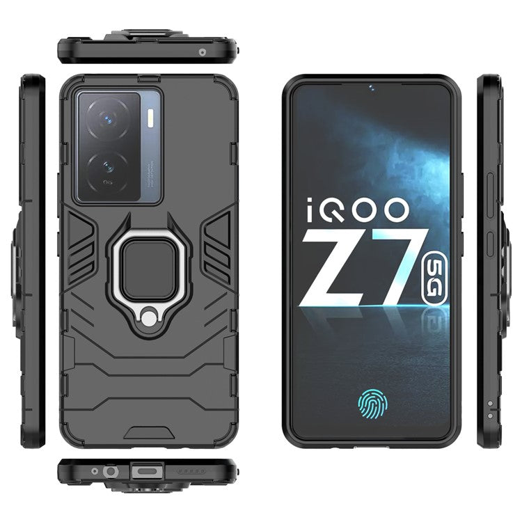 For vivo iQOO Z7 5G Kickstand Armor Case TPU+PC Impact-Resistant Protective Phone Cover - Black