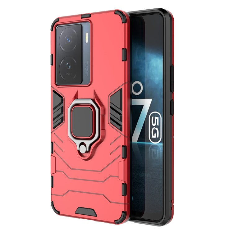 For vivo iQOO Z7 5G Kickstand Armor Case TPU+PC Impact-Resistant Protective Phone Cover - Red