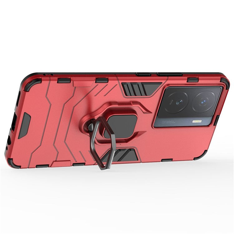 For vivo iQOO Z7 5G Kickstand Armor Case TPU+PC Impact-Resistant Protective Phone Cover - Red