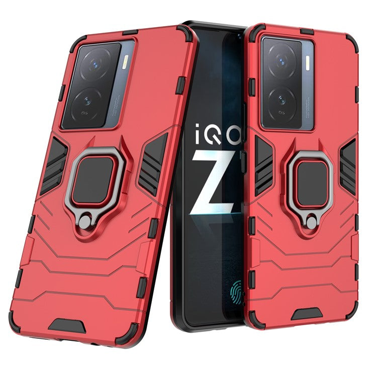 For vivo iQOO Z7 5G Kickstand Armor Case TPU+PC Impact-Resistant Protective Phone Cover - Red