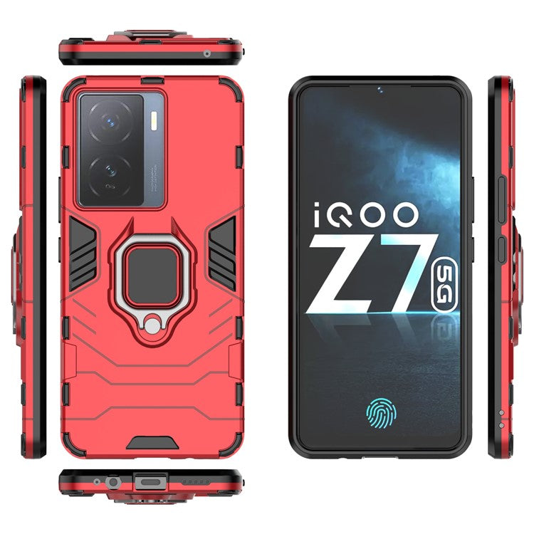 For vivo iQOO Z7 5G Kickstand Armor Case TPU+PC Impact-Resistant Protective Phone Cover - Red