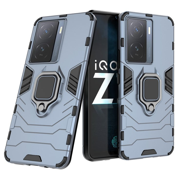 For vivo iQOO Z7 5G Kickstand Armor Case TPU+PC Impact-Resistant Protective Phone Cover - Blue