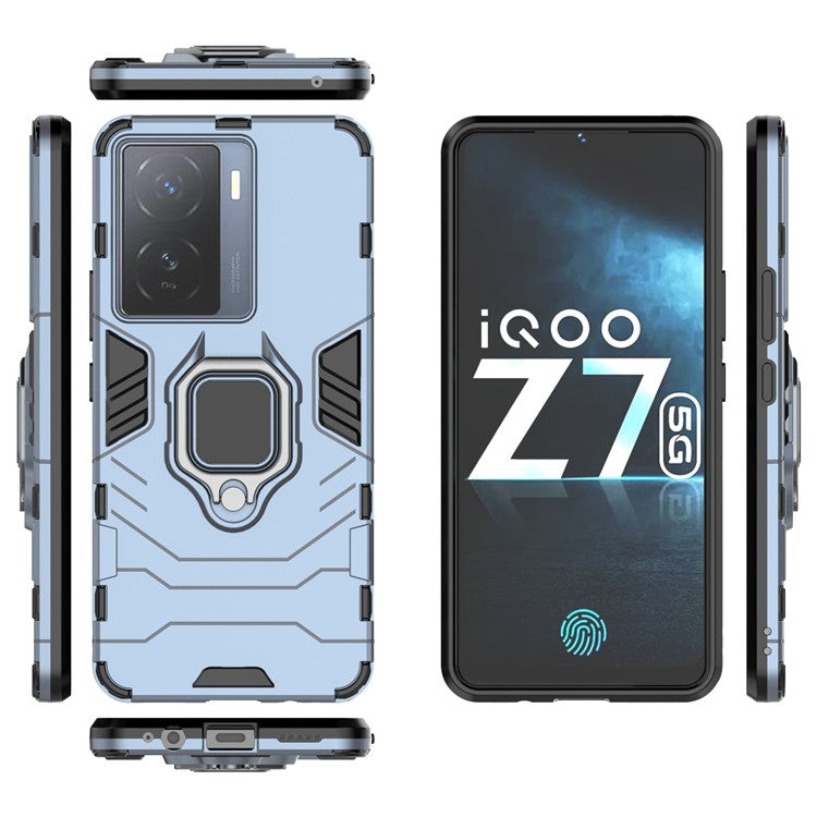 For vivo iQOO Z7 5G Kickstand Armor Case TPU+PC Impact-Resistant Protective Phone Cover - Blue