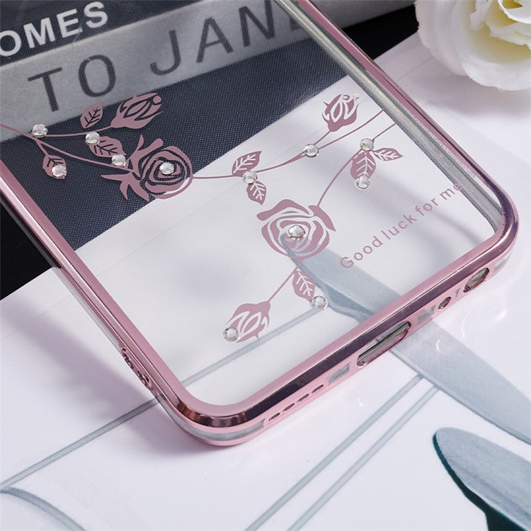 KADEM Flower TPU Case for vivo Y75 5G / T1 5G / Y33e 5G / Y30 5G / Y55s 5G / iQOO Z6 , Rhinestone Electroplating Kickstand Phone Cover - Rose Gold