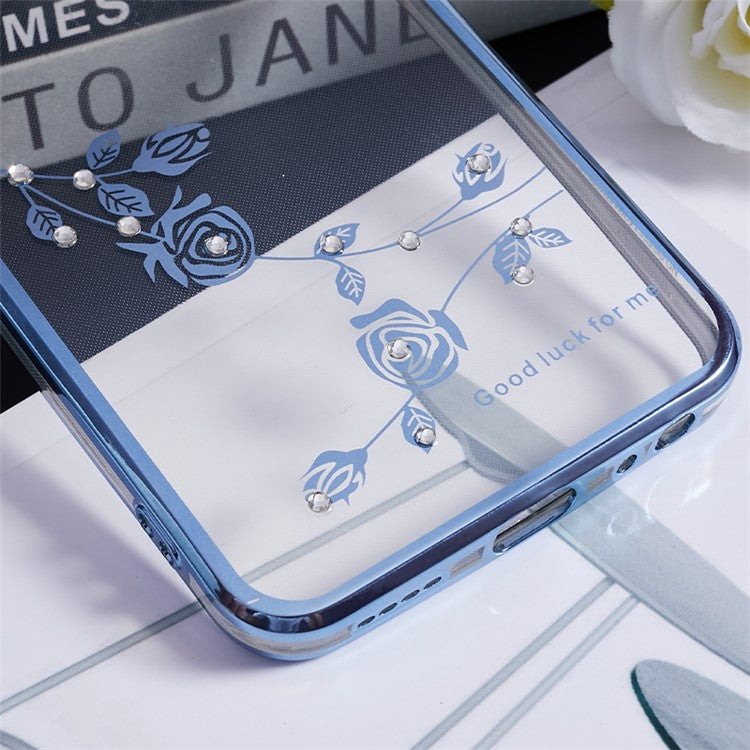 KADEM Flower TPU Case for vivo Y75 5G / T1 5G / Y33e 5G / Y30 5G / Y55s 5G / iQOO Z6 , Rhinestone Electroplating Kickstand Phone Cover - Blue