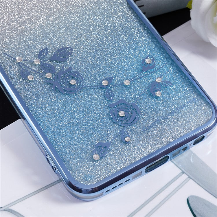 KADEM Flower Gradient Glitter Phone Case for vivo Y75 5G / T1 5G / Y33e 5G / Y30 5G / Y55s 5G / iQOO Z6 , Rhinestone Soft TPU Cover - Blue