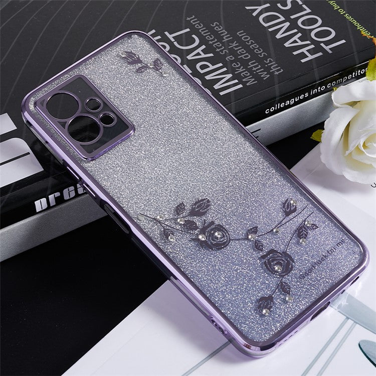 KADEM Flower Gradient Glitter Phone Case for vivo Y75 5G / T1 5G / Y33e 5G / Y30 5G / Y55s 5G / iQOO Z6 , Rhinestone Soft TPU Cover - Purple