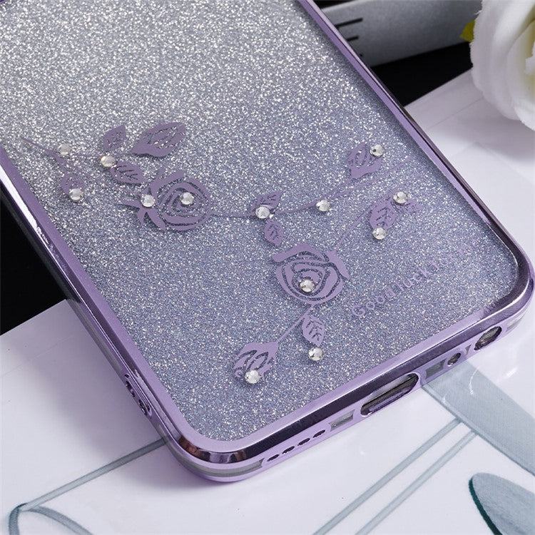 KADEM Flower Gradient Glitter Phone Case for vivo Y75 5G / T1 5G / Y33e 5G / Y30 5G / Y55s 5G / iQOO Z6 , Rhinestone Soft TPU Cover - Purple