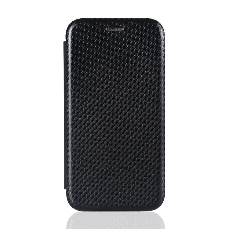 Carbon Fiber Texture Leather Case for vivo Y02s 4G , Stand Card Holder Phone Cover - Black