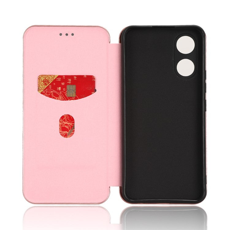 Carbon Fiber Texture Leather Case for vivo Y02s 4G , Stand Card Holder Phone Cover - Rose Gold