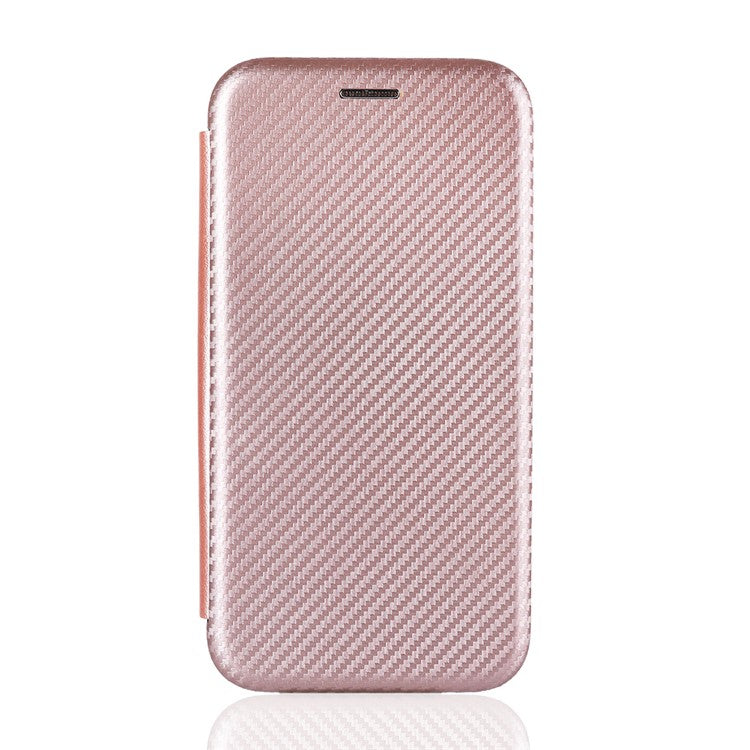 Carbon Fiber Texture Leather Case for vivo Y02s 4G , Stand Card Holder Phone Cover - Rose Gold