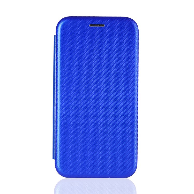 Carbon Fiber Texture Leather Case for vivo Y02s 4G , Stand Card Holder Phone Cover - Blue