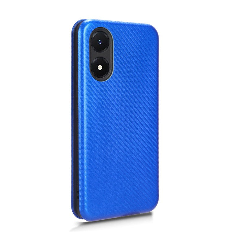 Carbon Fiber Texture Leather Case for vivo Y02s 4G , Stand Card Holder Phone Cover - Blue