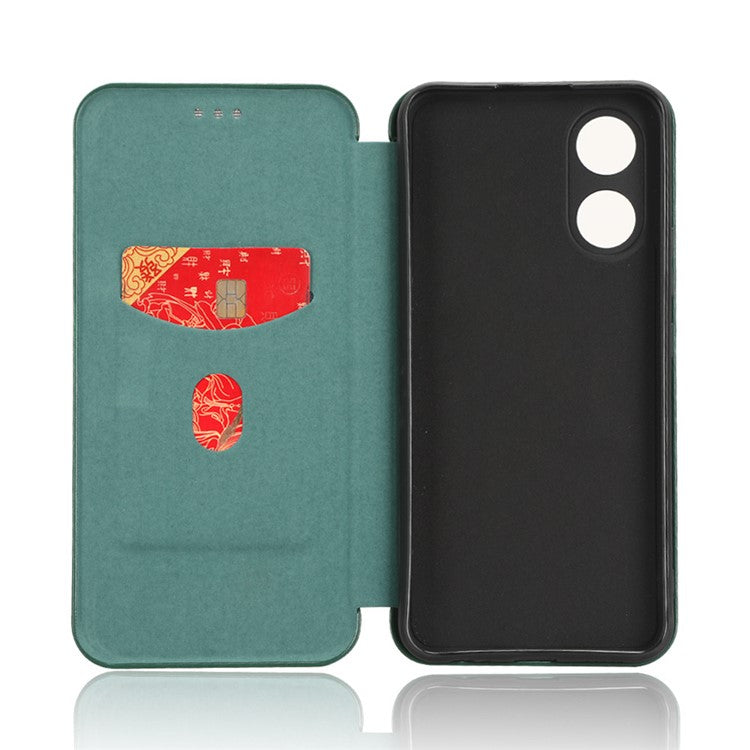 Carbon Fiber Texture Leather Case for vivo Y02s 4G , Stand Card Holder Phone Cover - Green