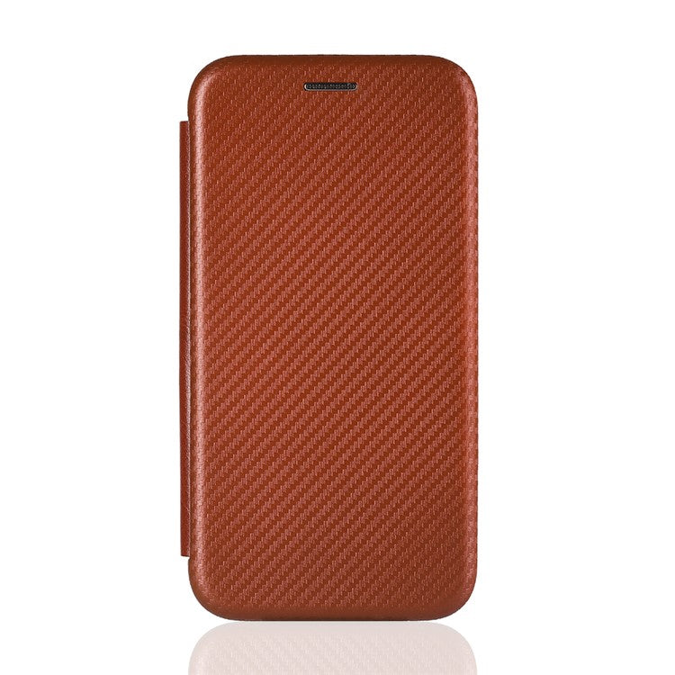 Carbon Fiber Texture Leather Case for vivo Y02s 4G , Stand Card Holder Phone Cover - Brown