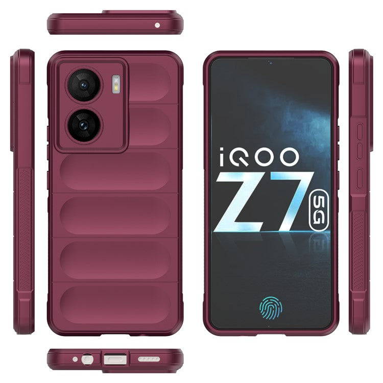 For vivo iQOO Z7 5G Rugged Phone Case Anti-scratch Soft TPU Phone Cover - Wine Red