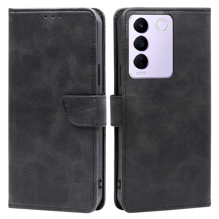 For vivo S16e 5G PU Leather Flip Case with Wallet Calf Texture Stand Shockproof Phone Cover - Black