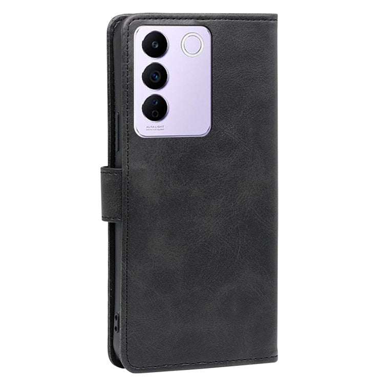 For vivo S16e 5G PU Leather Flip Case with Wallet Calf Texture Stand Shockproof Phone Cover - Black