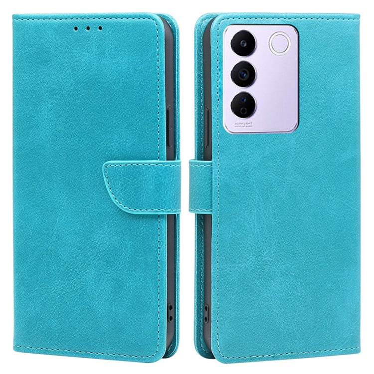 For vivo S16e 5G PU Leather Flip Case with Wallet Calf Texture Stand Shockproof Phone Cover - Baby Blue