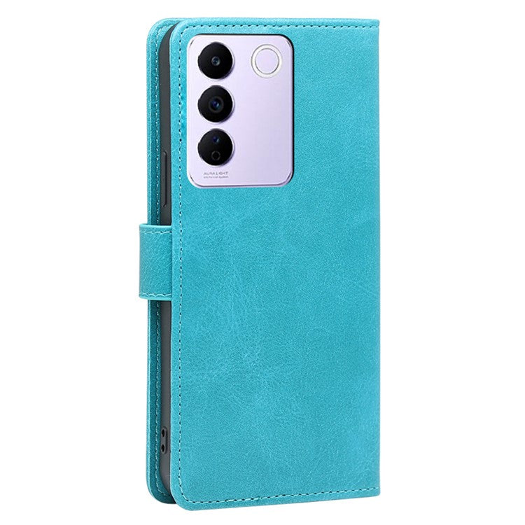 For vivo S16e 5G PU Leather Flip Case with Wallet Calf Texture Stand Shockproof Phone Cover - Baby Blue