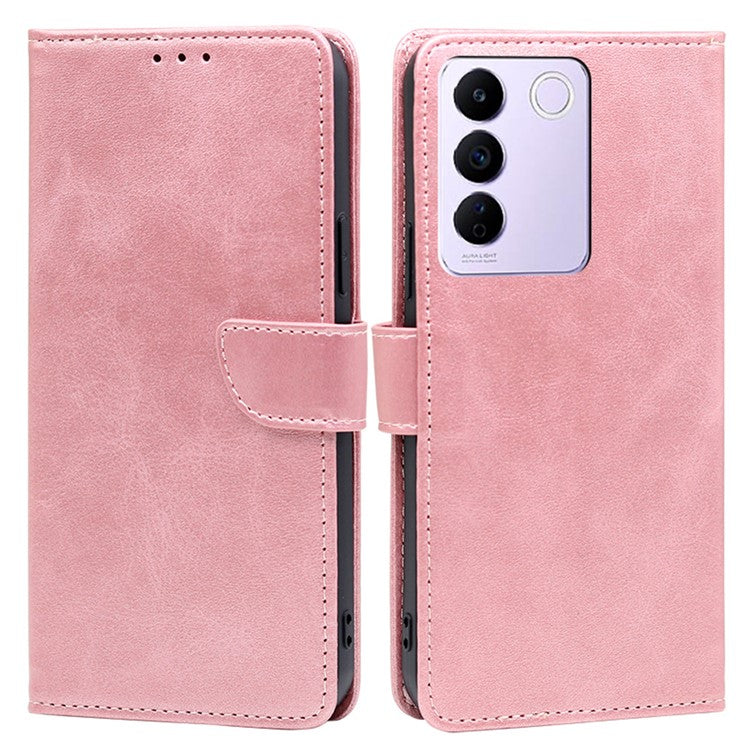 For vivo S16e 5G PU Leather Flip Case with Wallet Calf Texture Stand Shockproof Phone Cover - Rose Gold