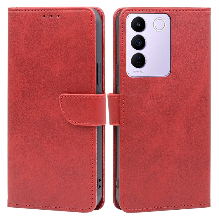 For vivo S16e 5G PU Leather Flip Case with Wallet Calf Texture Stand Shockproof Phone Cover - Red