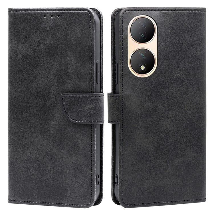 For vivo Y100 5G Flip Wallet Case PU Leather Calf Texture Stand Phone Cover - Black