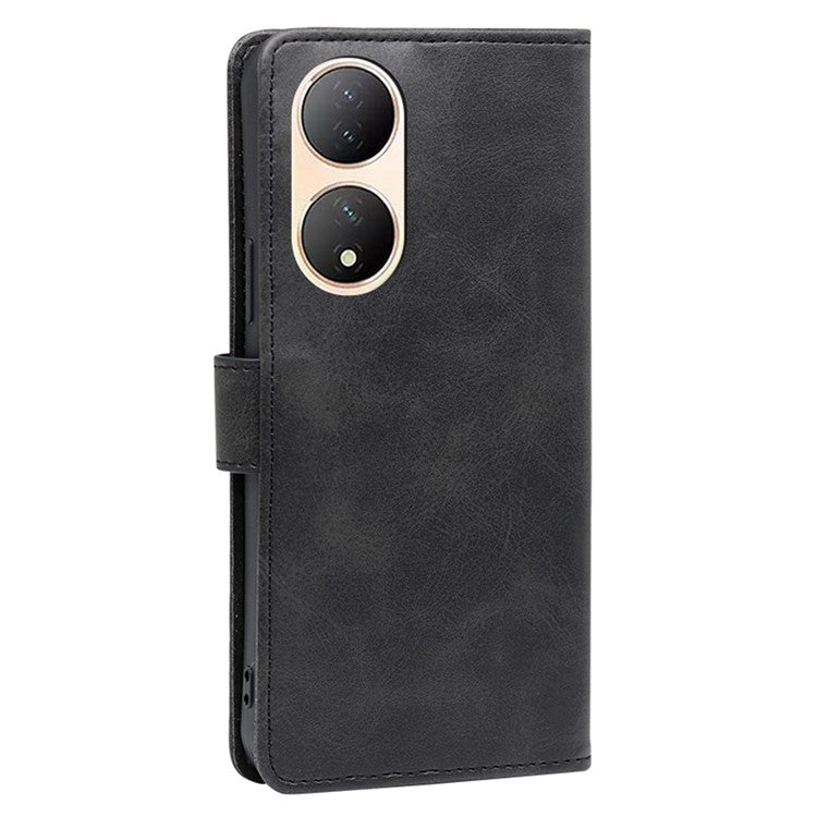 For vivo Y100 5G Flip Wallet Case PU Leather Calf Texture Stand Phone Cover - Black